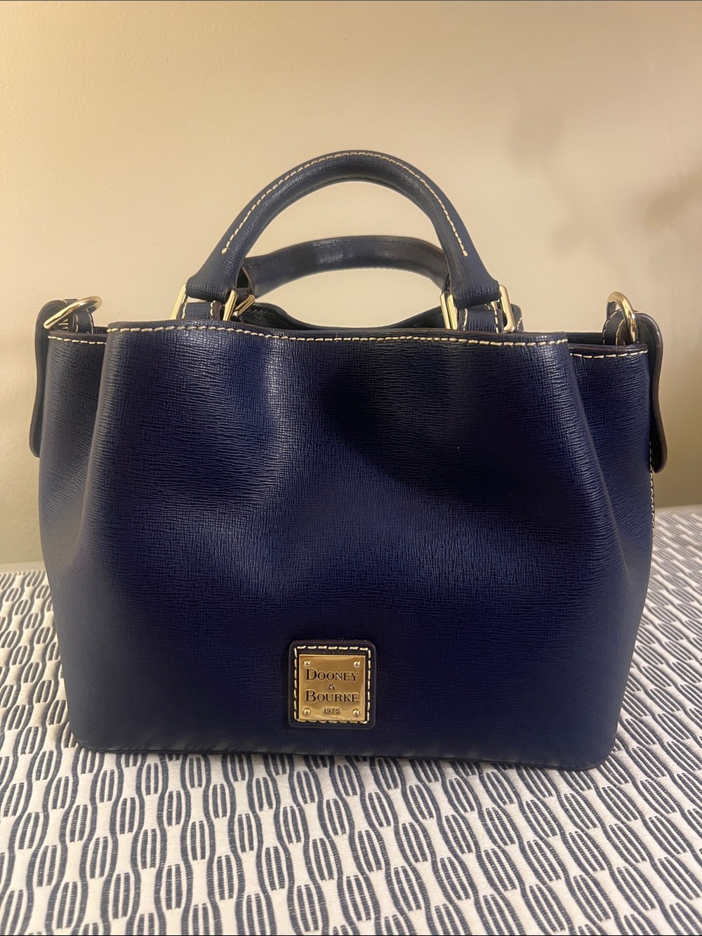 Dooney & Bourke Navy Leather Small Satchel with Gold Hardware